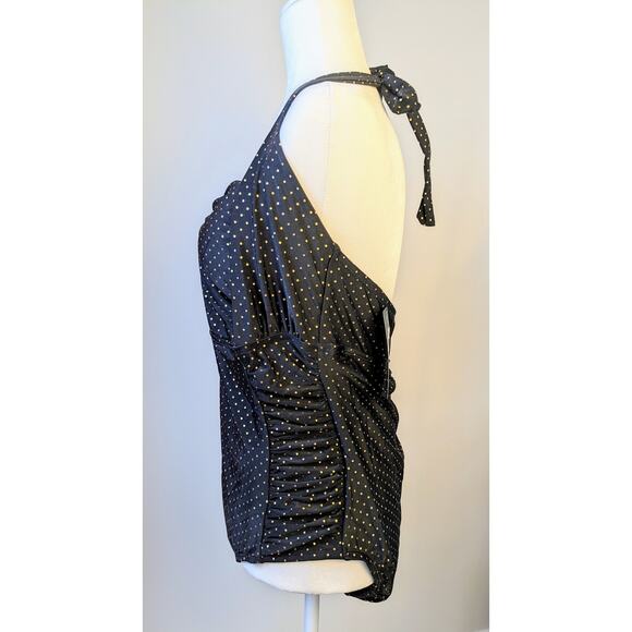 NEW Pure Energy One Piece Swimsuit 20W Black Ebony w/ Gold Pindot Halter Tie - Picture 6 of 11